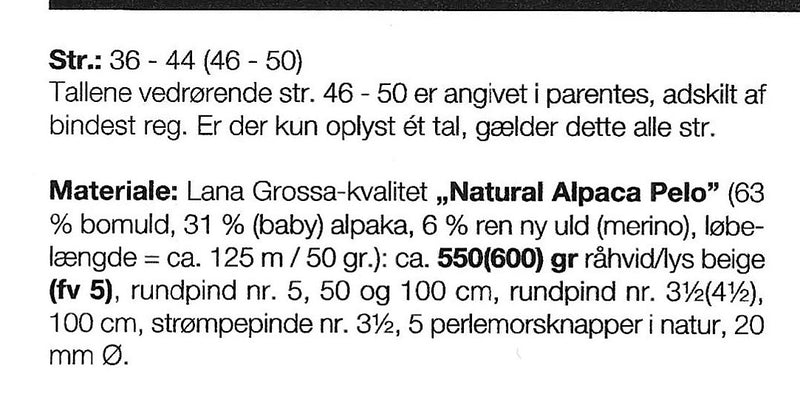 Lana Grossa opskrift - Natural Alpaca Pelo - Cardigan med lange ærmer