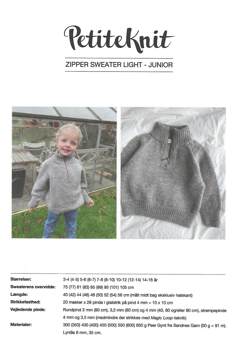 Zipper Sweater Light - Junior - PetiteKnit opskrift