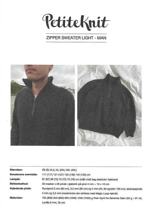 Zipper Sweater Light – Man – PetiteKnit opskrift