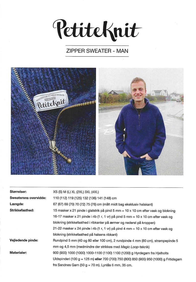 Zipper Sweater – Man – My Boyfriend’s Size  - PetiteKnit opskrift